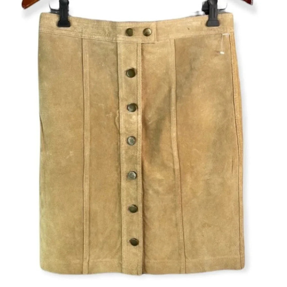 VINTAGE Y2K Jano Suede Mini Skirt Tan Suede Button Down Pencil Straight Size 5 - Picture 2 of 9